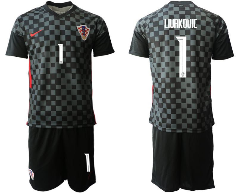 Men 2020-2021 European Cup Croatia away black #1 Nike Soccer Jersey->croatia jersey->Soccer Country Jersey